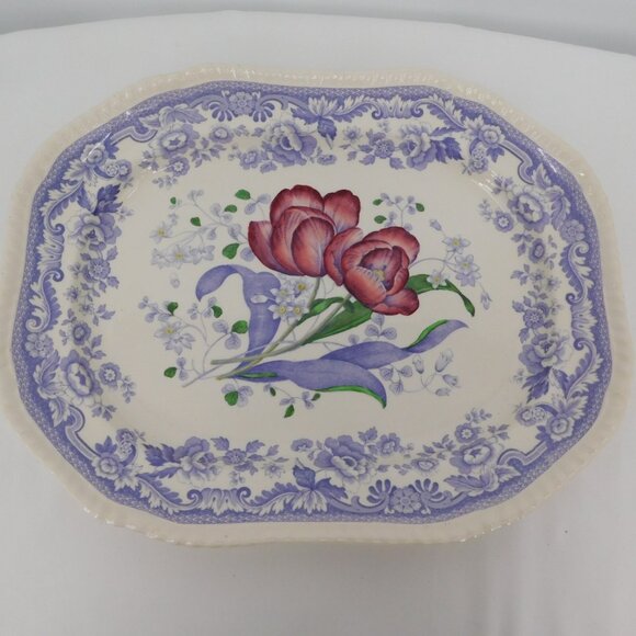 Spode Mayflower Fine China Old Backstamp 15" Oval Serving Platter England VTG - Picture 1 of 11